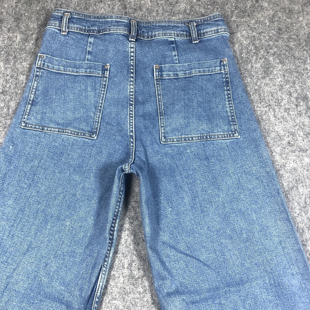 Zara Jeans Womens 10 Medium Wash High Rise Wide Leg Crop Raw Hem Relaxed Denim - Picture 14 of 16